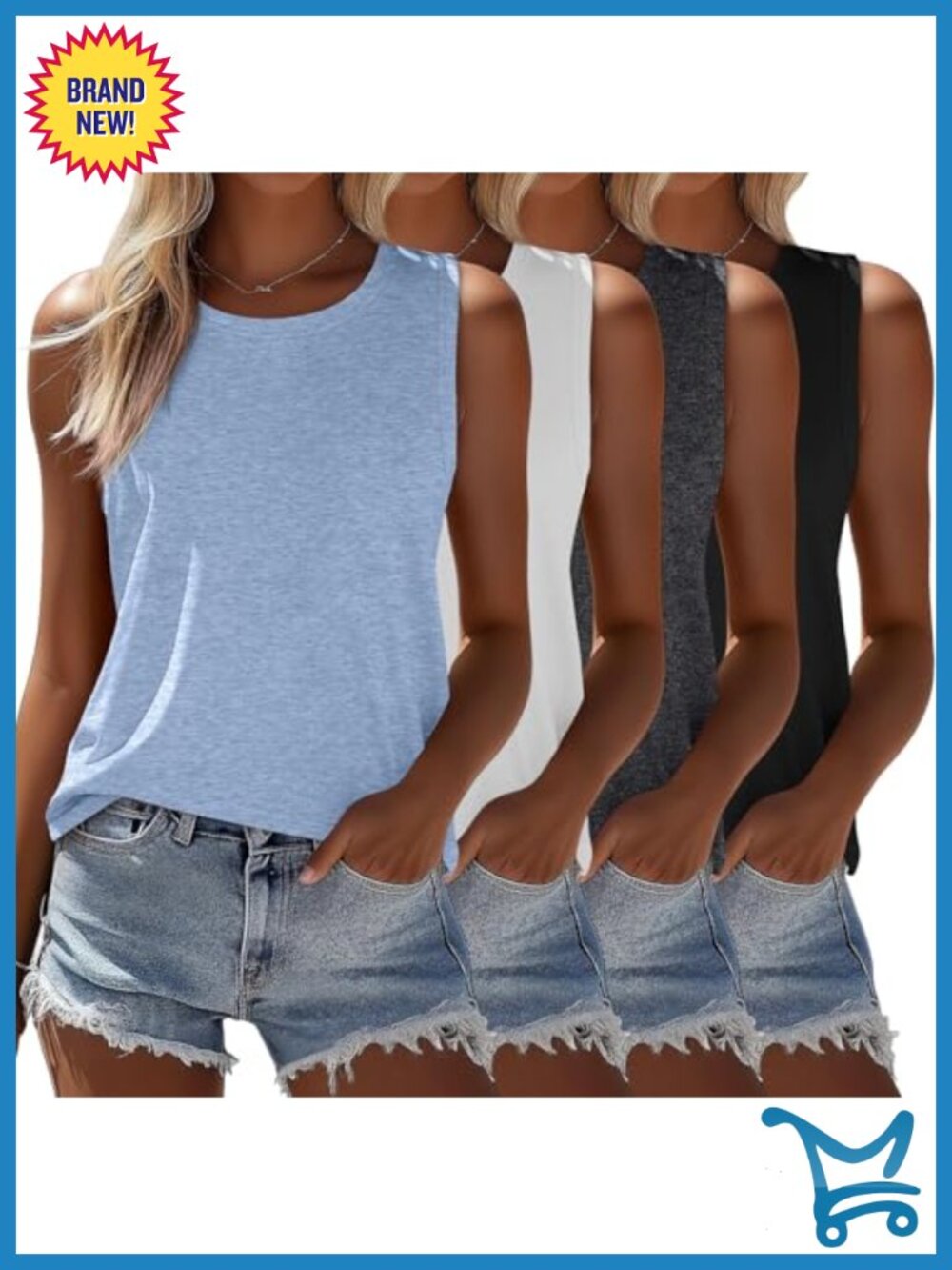 4 Pack Sleeveless Tunic Tanks Loose Fit Crew Neck Summer Tops